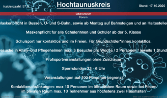 Die Inzidenzzahl für den Hochtaunuskreis steht heute bei 57,0 (Quelle: RKI)