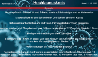 Die Inzidenzzahl für den Hochtaunuskreis steht heute bei 74,7 (Quelle: RKI)