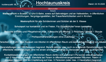 Die Inzidenzzahl für den Hochtaunuskreis steht heute bei 82,7 (Quelle: RKI)