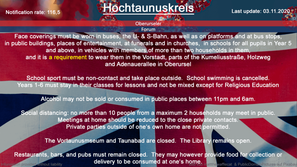 These are the current measures in place in Hochtaunuskreis and Oberursel