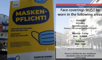 In Oberursel, face coverings MUST be worn in the following areas: