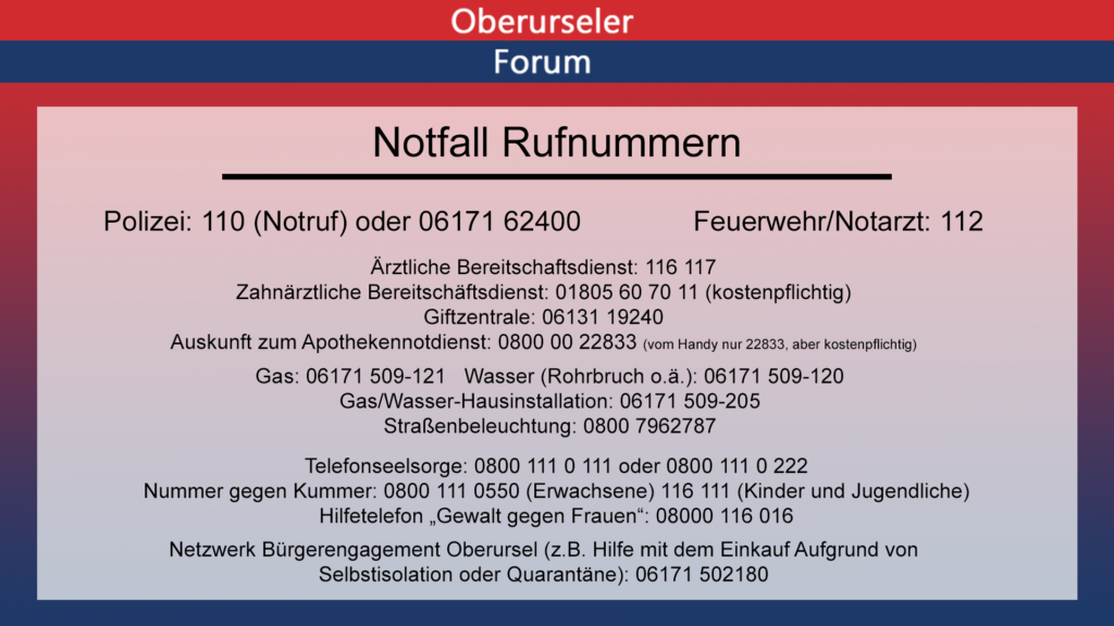 Für den Notfall... hier sind die wichtigsten Telefonnummern auf einem Blick.
