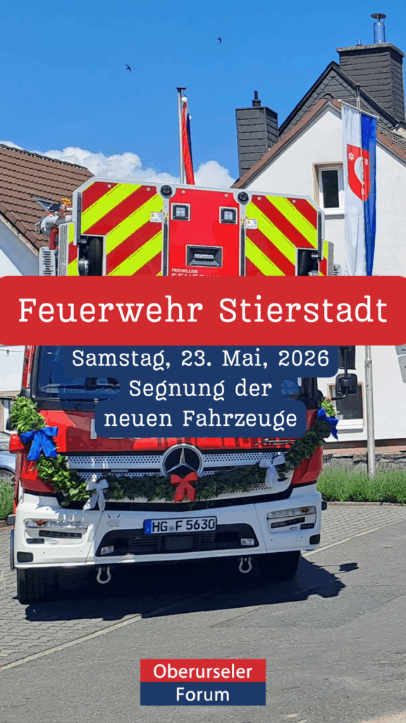 Segnung der neuen Fahrzeuge der Feuerwehr Stierstadt (Drehleiter 6-30 und HLF 6-46) durch Pater Matthäus OFM bei der Fahrzeugübergabe am Samstag, 23. Mai, 2026