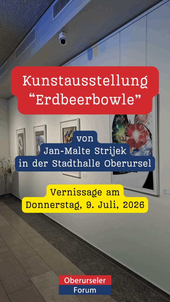 Vernissage zur Kunstausstellung "Erdbeerbowle" von Jan-Malte Strijek in der Stadthalle Oberursel