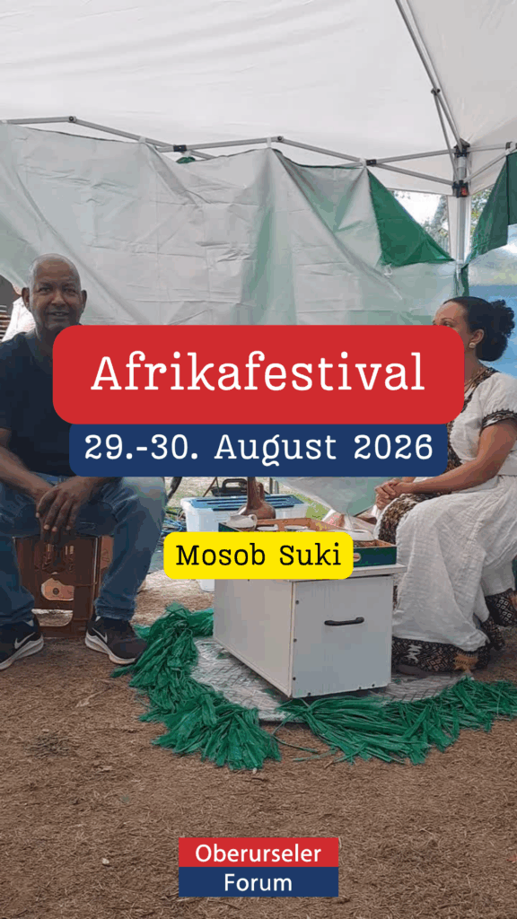 Der Oberurseler Verein „Mosob Suki" stellt sich am Afrikafestival im Rushmoorpark vor.